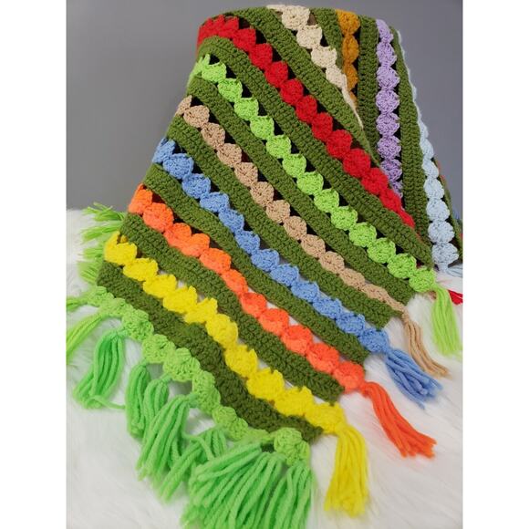 Vintage Afghan Throw blanket retro decor grandma‎ cottage rainbow LGBT colorful - Picture 2 of 10